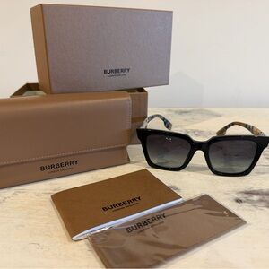 Authentic Burberry Black and Tan Check Sunglasses Arm with Red Accent